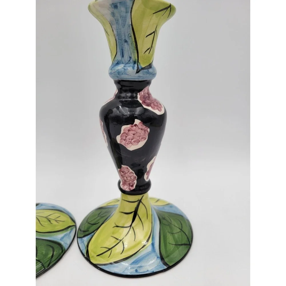 2 Favanol Portugal Handpainted‎ Candlesticks Candle Holders Taste Of California